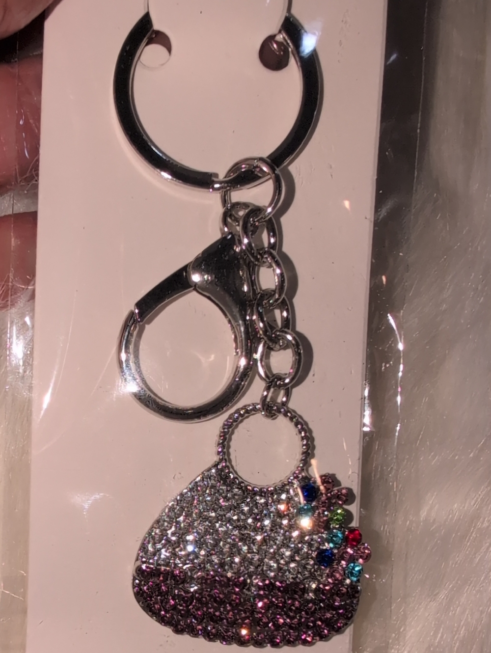 Ella Silver Red Purse Keychain with Multi Color Accent's